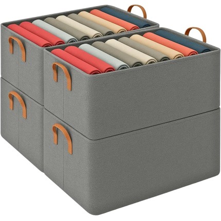 Kit 4 Cesto Organizador Multiuso Grande Reforçado e com Alça Capacidade 25 Litros Caixa Organizadora Impermeável e Lavável para Armário, Guarda Roupa, Banheiro, Cozinha