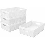 Kit 4 Cesto Organizador Plástico 5,2L Design Juta Multiuso Cozinha Banheiro Lavanderia Resistente Compacto Decorativo (Branco)