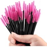 Kit 50 Escova Escovinha Extensão Cílios Sobrancelhas Alongamento Pincel Aplicador Rímel Sombra Dobrável Maquiagem (Preto e rosa)