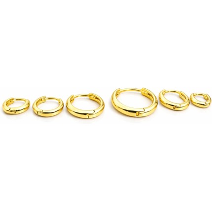 Kit Brincos de Argolas Lisas Douradas 3 Furos com 3 tamanhos Folheados a Ouro Feminino Mulheres Meninas 3 Pares Moda Casual Formal e Com Fechos Tipo Click Pequeno Médio e Grande