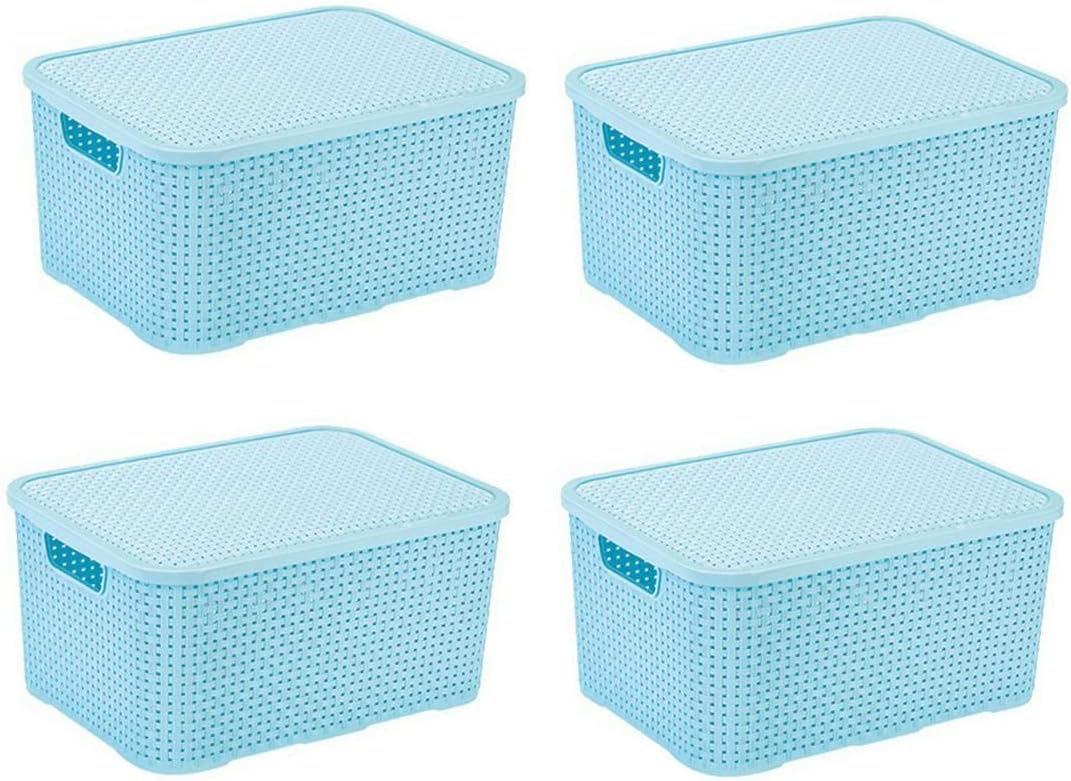 Kit-Com-4-Caixas-Organizadoras-com-tampa-Rattan-35-Litros.jpg Kit Com 4 Caixas Organizadoras com tampa Rattan 3,5 Litros Decorativa Cor:Azul bebe