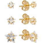 Kit De Brinco Trio Estrela De Zircônia Banhado à Ouro 18k