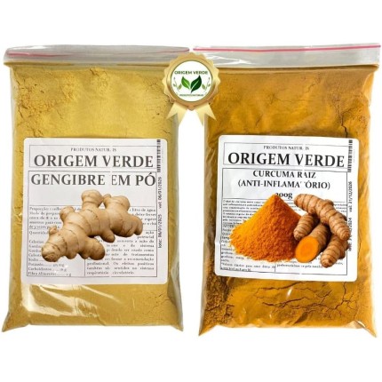 Kit Gengibre Importado + Cúrcuma em Pó Açafrão da terra - Safra Nova - Origem Verde 100% Puro - Origem Verde - 100gr cada