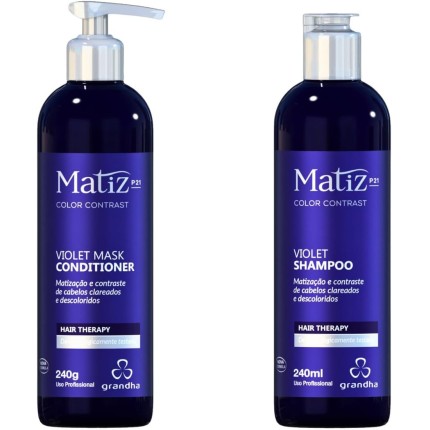 Kit Matizador Profissional para Cabelos Loiros Clareados Descoloridos e com Mechas, Neutralizador de Cor e Tons Quentes (Shampoo 240ml+Condicionador 240g)