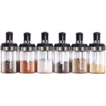 Kit Porta Tempero em Vidro com Colher Sal, Açucar, Condimentos, Pimenta, Tomilho, Orégano (Kit 6 unidades 180ml)