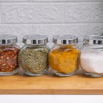 Kit Porta Temperos de Vidro com Tampa Inox, 4 Peças, Potes para Condimentos de Cozinha