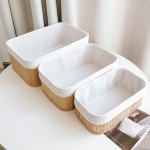 Kit com 3 Cestos Organizadores Feito de Bambu Cor Claro. Perfeito Para Banheiros, Armários, Lavanderias, Entre Outros. Bonito e Elegante (Bege - Grande) - Imagem 2