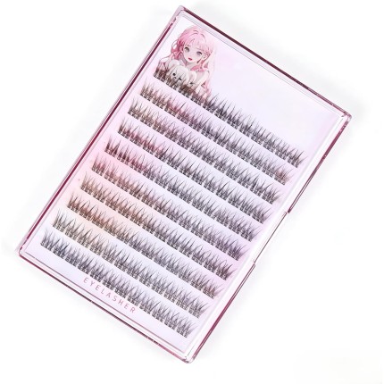 Kit de cílios postiços autoadesivos 120 peças com escova de cílios e pinça, cachos C Curl 13 mm Fishtail Natural Cross Style Reutilizáveis Lash Clusters para iniciantes
