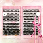 Kit individual de cílios 640 peças, grande capacidade 30D + 40D + 50D D Curl 9-16 mm DIY Lash Clusters, cílios postiços individuais ultra macios reutilizáveis com 2 escovas de cílios