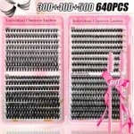 Kit individual de cílios 640 peças, grande capacidade 30D+40D + 50D D Curl 9-16 mm DIY Lash Clusters, cílios postiços individuais macios reutilizáveis com 2 escovas de cílios - Imagem 2