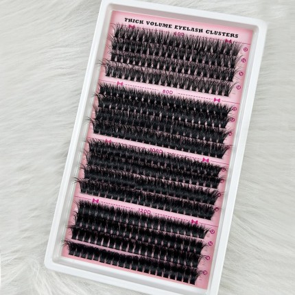 Lash Clusters D Curl 60D+80D+100D + 120D Wispy Extensões de cílios individuais 9-18 mm de espessura com escova de cílios e pinça