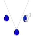 Le Bijoux Semi Joias - Conjunto de Joias: Colar + Par de Brincos em Gota Zircônia Azul Royal com Prata 45cm - Mulheres - Feminino