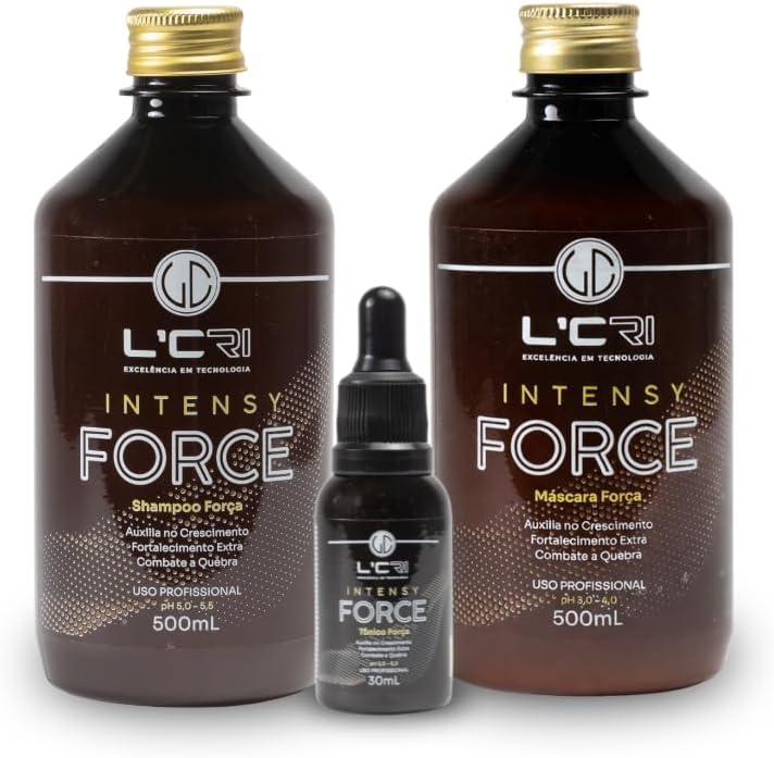 Linha-Intensy-Force-Kit-Completo-com-Shampoo-Mascara-e-Tonico.jpg Linha Intensy Force, Kit Completo com Shampoo, Máscara e Tônico Força para Crescimento Capilar, 500ml + 500ml + 30ml L'Cri