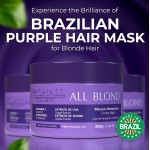 Máscara Matizadora All Blond Prohall 300G - Matizador Roxo para Loiros Platinados, Sem Parabenos, Toning Mask Profissional - Imagem 2