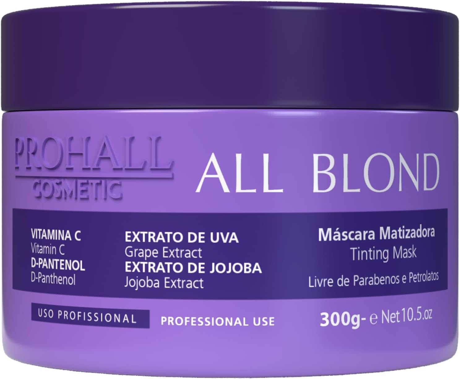 Mascara-Matizadora-All-Blond-Prohall-300G-Matizador-Roxo-para.jpg Máscara Matizadora All Blond Prohall 300G - Matizador Roxo para Loiros Platinados, Sem Parabenos, Toning Mask Profissional