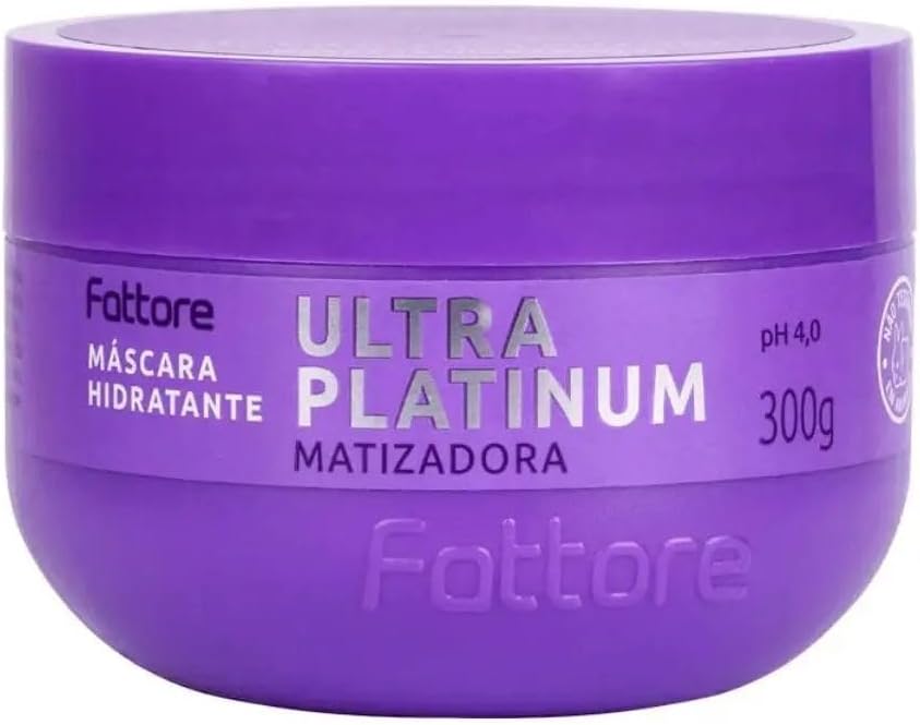 Mascara-Matizadora-Hidratante-Fattore-Ultra-Platinum-300g-–-Gradual-Color.jpg Máscara Matizadora Hidratante Fattore Ultra Platinum 300g – Gradual Color System Até 5 Tons – pH 4,0 – Com Manteiga de Karité, Lanolina e Glicerina – Hidratação Profunda, Nutrição e Brilho – Cabelos Loiros, Grisalhos e com Mechas – Cruelty Free