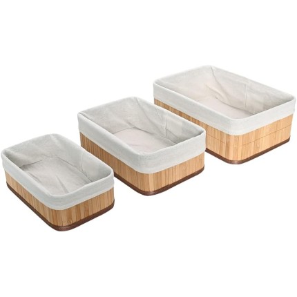 Mimo Style Jogo de 03 Cestos Organizadores Feito de Bambu Cor Claro. Perfeito Para Banheiros, Armários, Lavanderias, Entre Outros. Bonito e Elegante, Combina Com Todas as Decorações, BM19231 JG