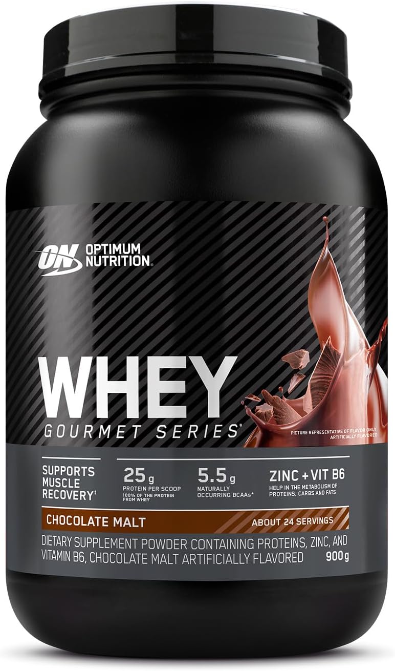 Optimum-Nutrition-Gourmet-100-Whey-Protein-900g-Chocolate.jpg Optimum Nutrition, Gourmet, 100% Whey Protein 900g - Chocolate