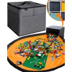 Organizador de brinquedos GG e tapete de brincar – Bolsa/caixa de armazenamento para crianças, meninos, meninas, berçário, sala de jogos – Cesta para montar tijolos/blocos – Caixote de cubo de tecido