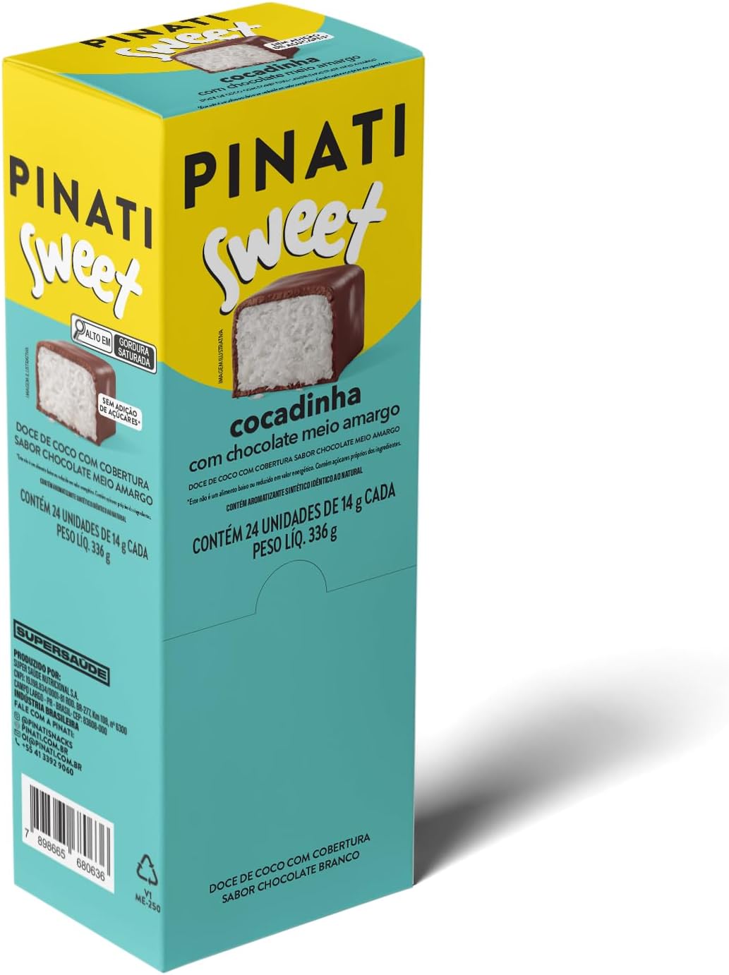 PINATI-Doce-de-coco-SWEET-Cocadinha-com-Chocolate-Preto-14g.jpg PINATI Doce de coco SWEET Cocadinha com Chocolate Preto 14g - 24 unidades