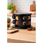 Porta-Condimentos Giratório 360° com 6 Potes Organizador de Temperos com Tampas Furadas Design Moderno Preto