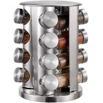 Porta Condimentos Tempero Base Giratória 16 Potes de Vidro com Tampa Inox