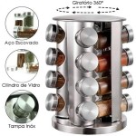 Porta Condimentos Tempero Base Giratória 16 Potes de Vidro com Tampa Inox - Imagem 2