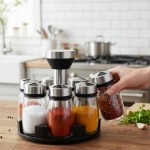 Porta Condimentos Temperos Giratório com 6 Potes de Vidro – Base Rotativa 360° em Aço Inox - Imagem 2