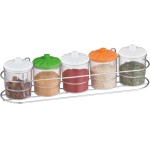 Porta Tempero Condimento 5 Potes Plástico Suporte Cromado Organização Cozinha
