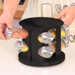 Porta Tempero Condimento E Mantimentos Giratório Com 8 Potes De Vidro E Tampa Inox - Imagem 2