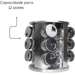 Porta Tempero Condimentos em Aço Inox Giratório com 12 Potes de Vidro - Imagem 2