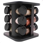 Porta Tempero Giratório 360° 12 Potes de Vidro 85ml Base Compacta Preta Tampa Dosadora 3 Níveis Organizador de Condimentos para Cozinha Suporte para Especiarias