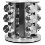 Porta Temperos Condimentos Inox 13 Pçs Vidro Base Giratória Aço Escovado Resistente