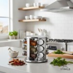 Porta Temperos Condimentos Inox 13 Pçs Vidro Base Giratória Aço Escovado Resistente - Imagem 2