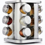 Porta Temperos Giratório 12 Potes de Vidro com Suporte em Aço Inox – Organizador de Temperos e Condimentos 360° Quadrado, Porta Condimentos para Cozinha, Suporte Giratório Moderno