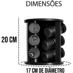 Porta Temperos Giratório Diamond 360 graus com 9 Potes de Vidro Compacto Preta Redonda Organizador de Condimentos para especiarias Cozinha suporte moderno fácil acesso economiza espaço - Imagem 2
