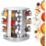 Porta Temperos Giratório Inox De Cozinha C/12 Potes De Vidro Organizador P/Condimento, sal, pimentas, ervas e especiarias.