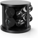 Porta Temperos Giratório com 6 Potes de Vidro Tampa Dosadora Base de Plástico Profissional para Condimentos