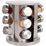 Porta Temperos Giratório em Inox, 12 Potes de Vidro com Tampa, Base Giratória 360°, Organizador de Condimentos para Cozinha