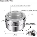 Porta Temperos Inox Magnético Com Ímã Kit Organizador de Condimentos Com Potes Para Cozinha Geladeira (Dourado) - Imagem 2