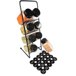 Porta Temperos Prateleira com 8 Potes Plásticos 220ML para Especiarias e Condimentos Sem Furos para Bancada Cozinha em Ferro