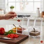 Porta Temperos de Acrílico Crystal Transparente com 4 Potes e Base Antiderrapante – Organizador de Condimentos Resistente, Durável e Compacto para Cozinha - Imagem 2