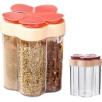Pote Porta Tempero 5 em 1 com Tampas – Organizador de Condimentos e Alimentos Secos, Transparente e Empilhável - Imagem 2
