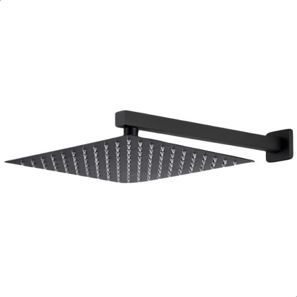 SOFTINOX Ducha Quadrada Articulada 30x30cm com Braço 40cm – Aço Inox 304, Preto Fosco, Design Slim, Ideal para Banheiro, Piscina e Áreas Externas