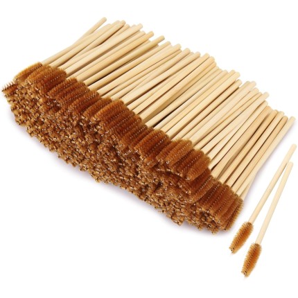 Tbestmax 300 varinhas de rímel descartáveis para escova de cílios para extensão de cílios para sobrancelha bastão de bambu marrom