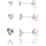 Trio Brincos 3 Pares Zirconia Coração Prata Bella Bijoux Deluxe