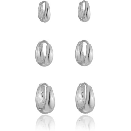 Trio de Brincos Com 3 Argolas 1º 2 º e 3º Furo Banhado Ouro18K