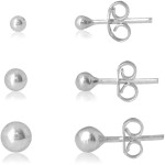 Trio de brincos bola aço cirúrgico 3mm 4mm 5mm antialergico
