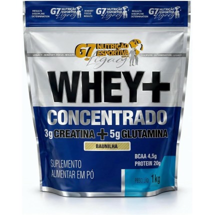 WHEY CONCENTRADO + 3g CREATINA + 5g GLUTAMINA - REFIL 1KG - SABOR BAUNILHA - G7 NUTRIÇÃO ESPORTIVA LEGACY