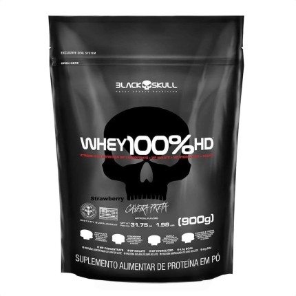 Whey 100% Hd - 900G Refil Morango, Black Skull